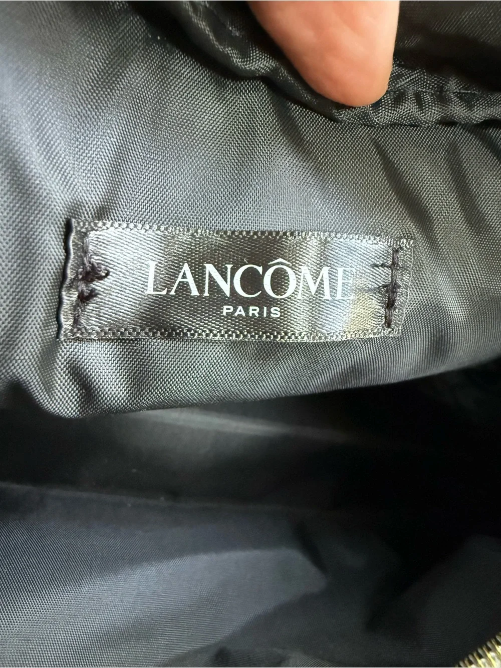 Glossy Black Patent Cosmetic bag with Floral Accent-Lancôme
